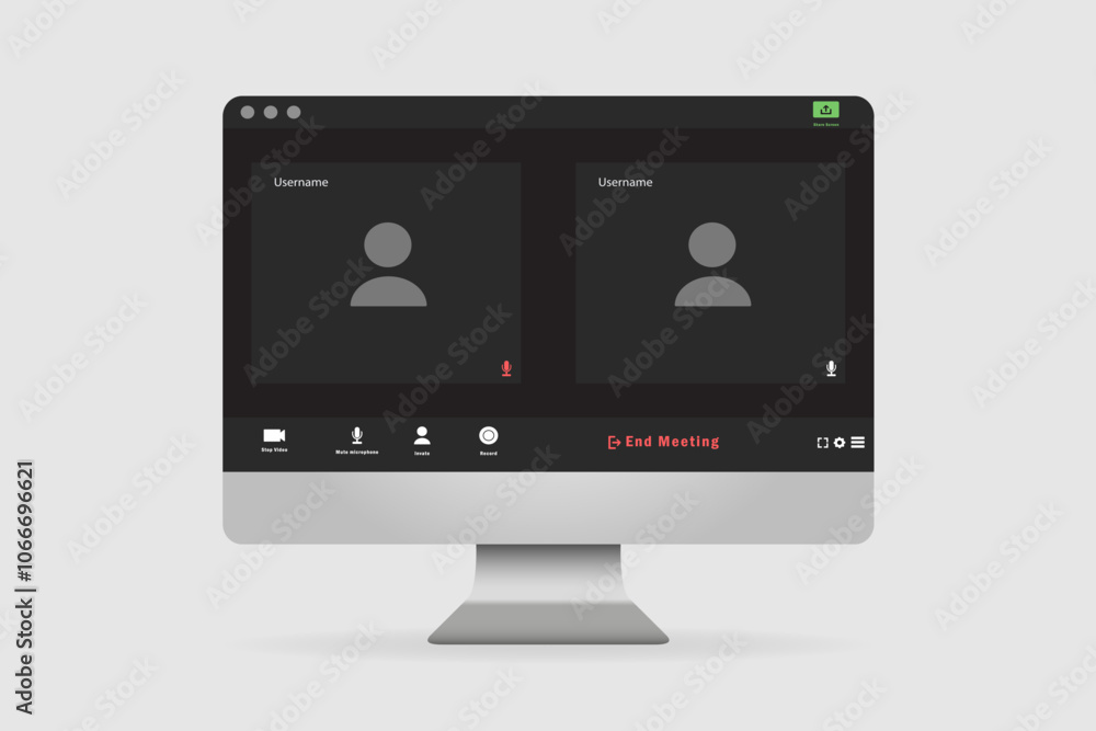 Poster video conferencing user interface. online video call interface template with user icon. mockup scree