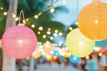 Fototapeta premium Festive Christmas street with colorful glowing lights