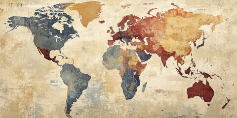 Vintage travel map background with old-world charm and muted colors, perfect for adventure-themed designs