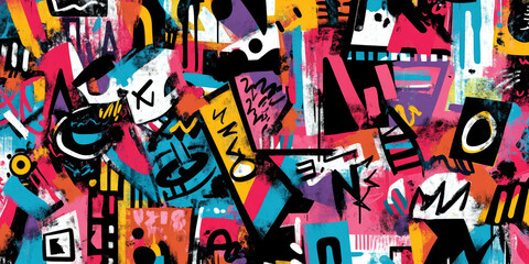 Obraz premium Urban graffiti background with vibrant street art and colorful tags, perfect for edgy designs