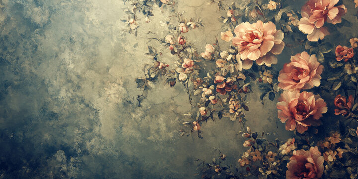 Vintage floral wallpaper background with intricate designs and soft colors, ideal for nostalgic themes
