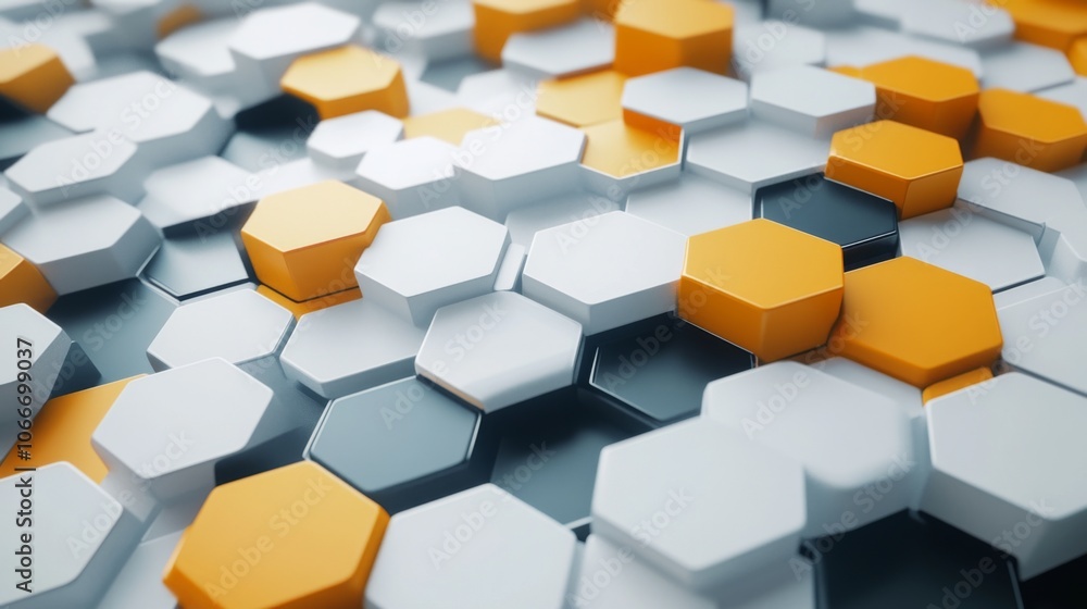Poster Abstract Hexagonal Pattern with Yellow and White Colors