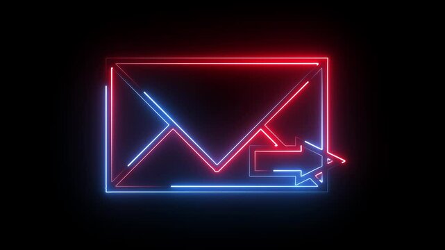 The neon outbox icon represents sent messages or outgoing communications, usually depicted as an envelope with an upward arrow, glowing brightly to indicate message dispatch.