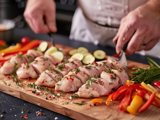 Preparing Chicken with Vegetables, Herbs, and Spices
