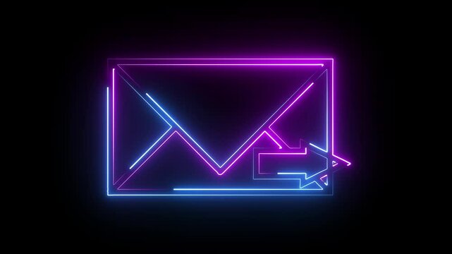 The neon outbox icon represents sent messages or outgoing communications, usually depicted as an envelope with an upward arrow, glowing brightly to indicate message dispatch.