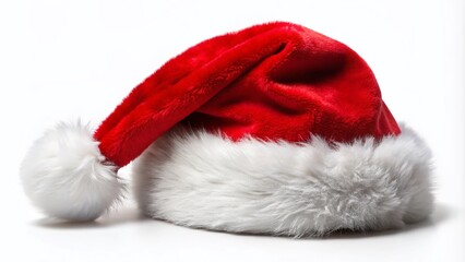 Red Santa Hat Isolated on White Background for Christmas Holiday Decor, Festive Season, and Seasonal Celebrations