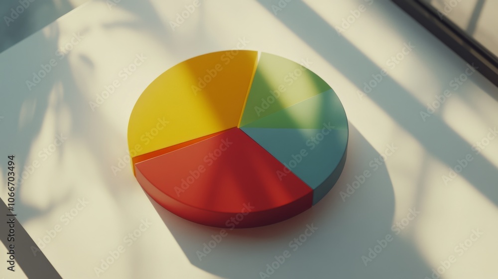 Poster colorful pie chart on table with natural shadows