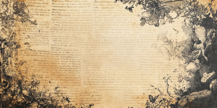Vintage book page background with faded text and illustrations, ideal for literary-themed designs
