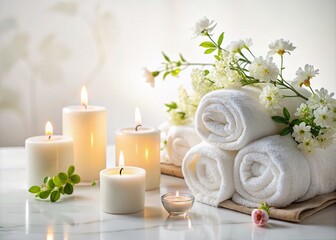 Relaxing Spa Essentials: Towels, Candles, and Floral Accents for a Serene Atmosphere