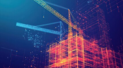 Digital twin technology revolutionizing the construction industry by enabling precise virtual models of real-world structures. Illustrations