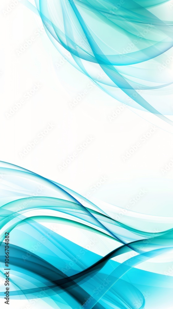 Poster serene and modern abstract background featuring fluid wave-like patterns in shades of blue, teal, an