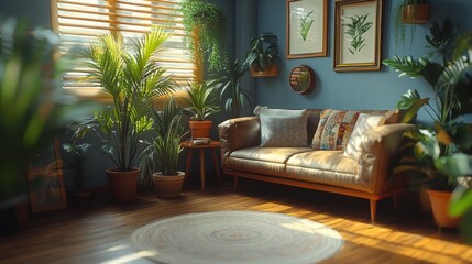 Augmented Reality Living Room Mockup Featuring Stylish Plants and Modern Design Elements for Interior Decor Inspiration