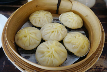 Xiao Long Bao, Chinese dim sum in bamboo basket
