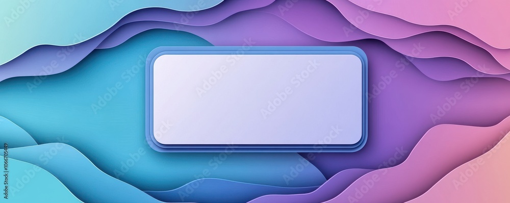 Poster colorful abstract background with a blue rectangular label featuring rounded corners and artistic de