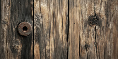 Obraz premium Rustic wood grain texture with a mix of natural knots, cracks, and earthy hues in dark brown and beige for an authentic, vintage feel