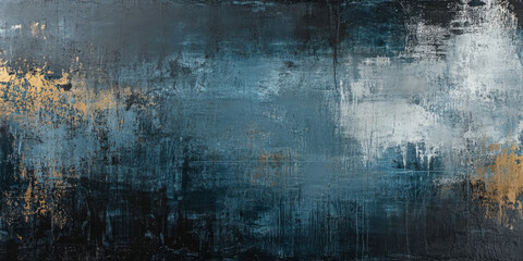 Obraz premium Dark grunge wall with a mix of muted blues and black, layered with faint cracks and peeling paint for an edgy look