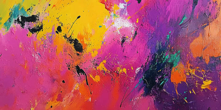 An abstract background filled with dynamic splatters of paint and vibrant colors, capturing the essence of artistic expression