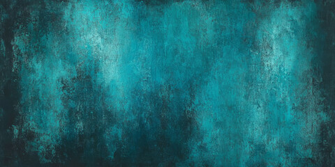 Obraz premium Dark teal background with vintage grunge texture and gentle turquoise lighting, evoking an aged, artistic style
