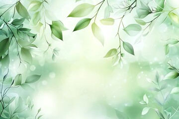 Obraz premium Natural botanical frame design, delicate leaf patterns, soft green tones, organic social template