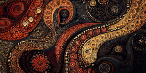 Intricate paisley pattern background in rich colors, ideal for bohemian-themed designs