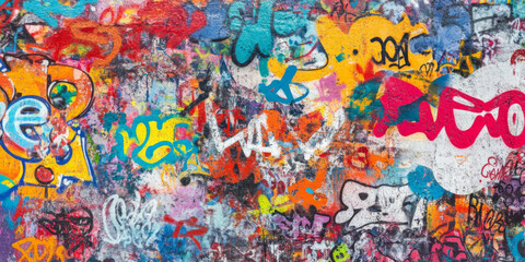 Urban graffiti background with vibrant street art and colorful tags, perfect for edgy designs