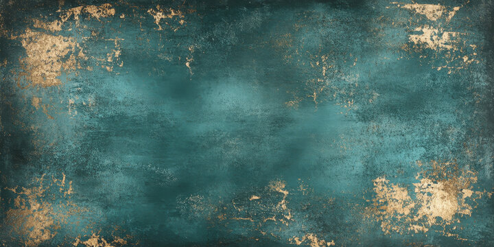 A deep teal grunge texture with subtle gold light and abstract, distressed patterns, evoking a vintage feel