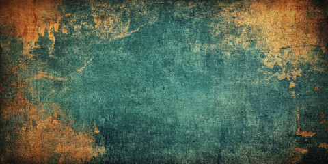 Obraz premium Weathered, vintage grunge art with dark teal tones, warm orange highlights, and an aged texture that creates depth and nostalgia