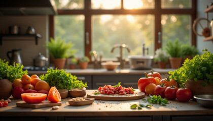 Harvesting Fresh Ingredients in a Sunlit Kitchen