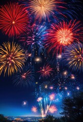 Fototapeta premium colorful fireworks display bursting vibrant night sky dynamic effects bundles creating enchanting atmosphere, artistry, background, blast, brightness