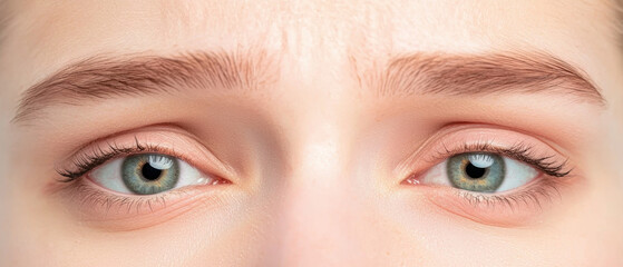 Naklejka premium Close-up of a person's eyes, showcasing natural light and subtle details of the eyelashes and eyebrows.