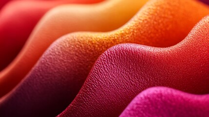 Artistic close-up of matte lips in a sunset ombre, transitioning from dark crimson to bright orange, velvety texture highlighted by soft, warm light to enhance color blend and detail,
