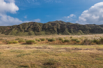 Obraz premium Green lanscape with mountain Aso background, Kusasenri, Aso, Kumamoto, Kyushu, Japan