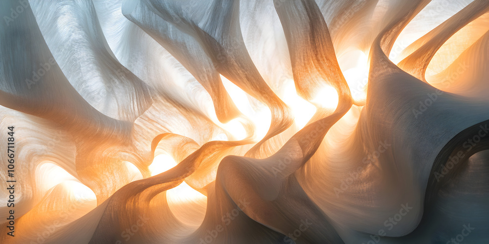 Poster sunlit fabric: a mesmerizing abstract image of flowing fabric illuminated by warm sunlight, creating