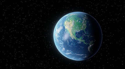 Fototapeta premium A detailed 3D rendering of planet Earth with North America prominently displayed, set against a backdrop of a starry night sky.