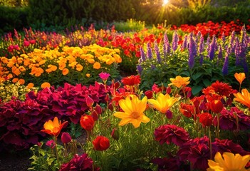 Obraz premium close colorful flower beds displaying lush textures varied petals vibrant nature scene, bloom, blossom, bud, seedling, flora, garden, plant, rose, tulip
