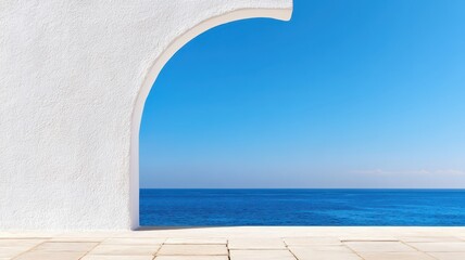 Obraz premium Elegant white stone archway framing a stunning ocean view, inviting tranquility and natural beauty.