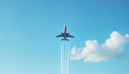 Airplane Flying in a Clear Blue Sky with Contrails