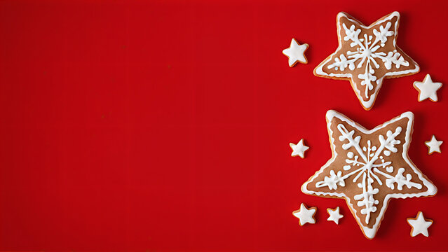 christmas star cookies on red background