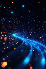 Abstract light trail with glowing particles.