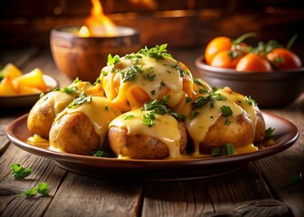 Silhouette Photography of Potatoes with Cheese, Delicious Comfort Food, Gourmet Dishes, Tasty Snacks, Culinary Art, Rustic Cuisine, Wholesome Meals, Vegetarian Delights, Kitchen Aesthetics, 