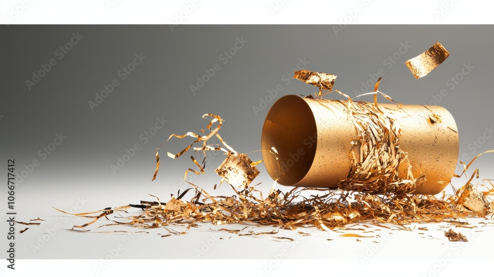Aufkleber dynamic golden shavings emerge from an upside-down cylinder creating a striking visual effect