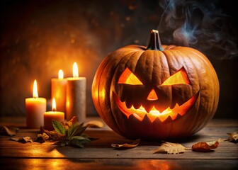 Fototapeta premium Sinister Smiling Pumpkin: Spooky Halloween Background for Parties and Posters