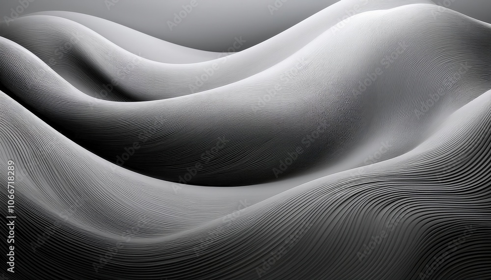 Aufkleber Abstract Metallic Waveforms with Precision Line Texture. Smooth, Curved Metallic Surfaces in Black and White. Perfect for Technology, Minimalist Backgrounds, and Modern Art Concepts