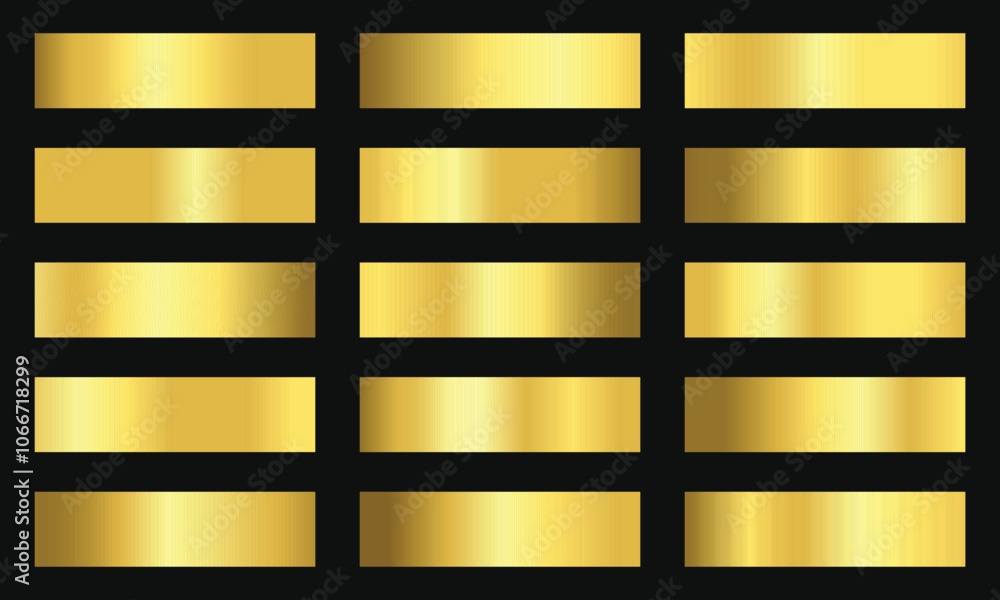 Poster set of golden metallic gradient template design collection on black background.golden gradient squar