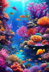 Fototapeta premium vibrant coral reef visuals showcasing diverse aquatic life stunning underwater projections rich colors textures, reefs, fish, ecosystems, ocean, habitat