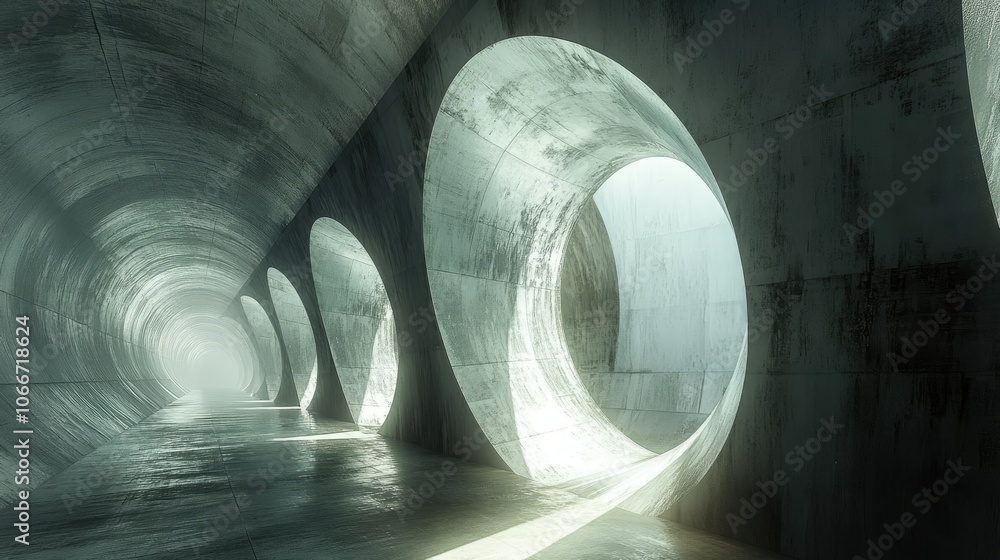 Poster abstract tunnel with circular openings and light