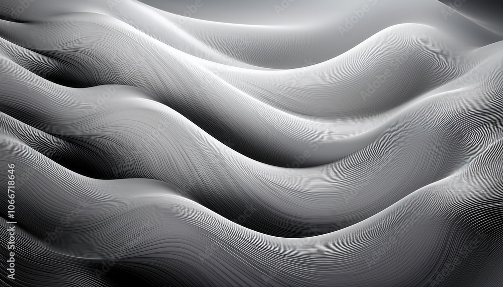 Aufkleber Abstract Metallic Waveforms with Precision Line Texture. Smooth, Curved Metallic Surfaces in Black and White. Perfect for Technology, Minimalist Backgrounds, and Modern Art Concepts