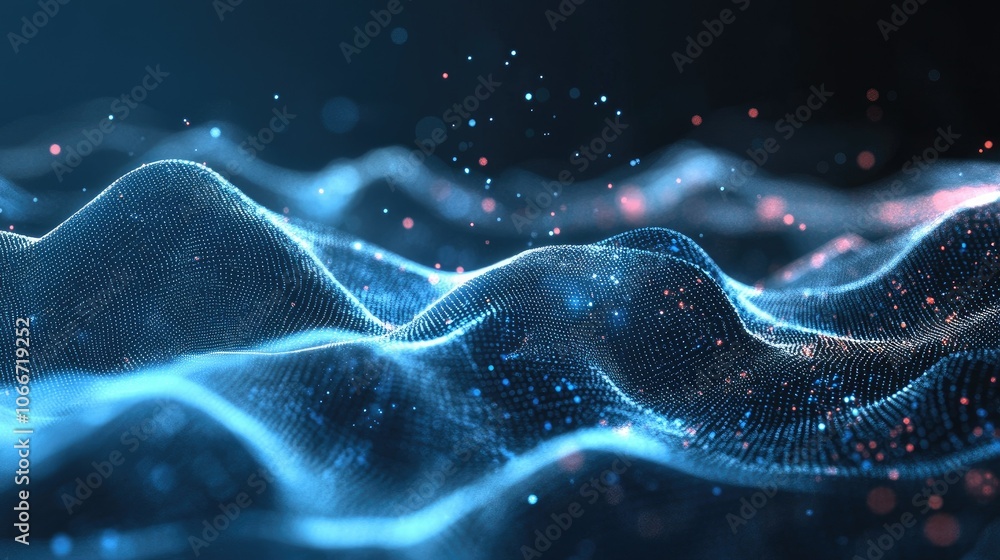 Poster abstract waveform with particles and light effects