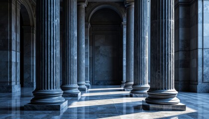 Elegant Series of Fluted Classical Columns in Dark Marble Setting