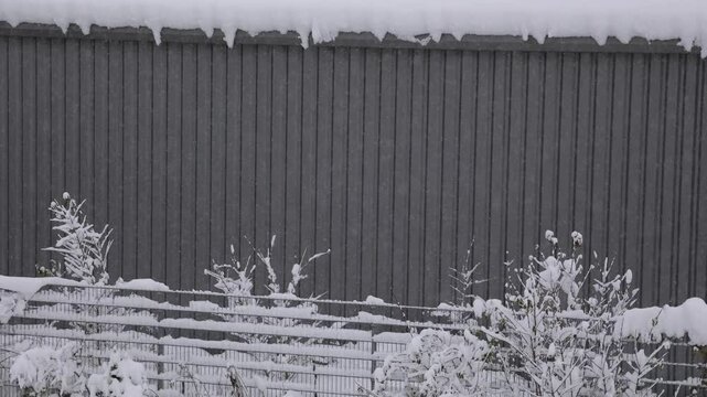 A fence with snow piled on top, contrasting the structure with the softness of snow